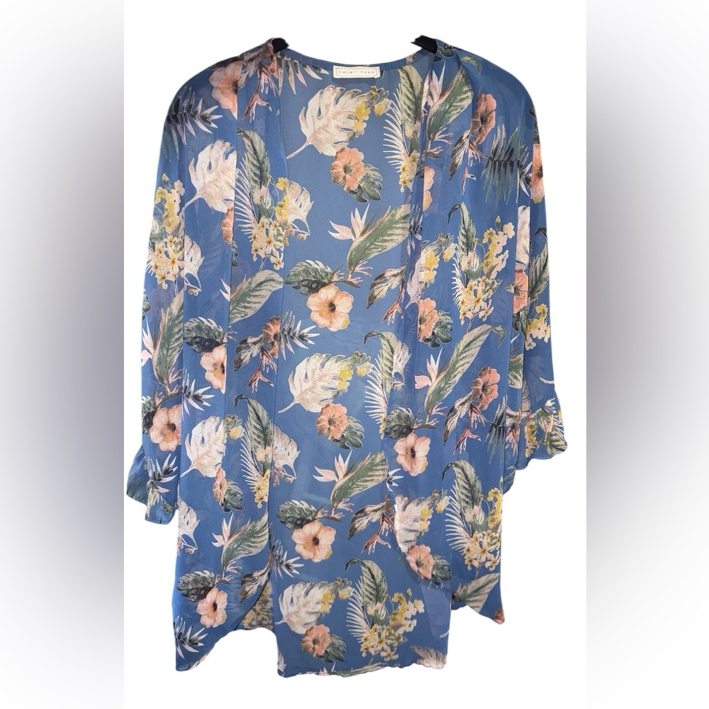EMORY PARK Kimono-Style Sheer Floral Cardigan